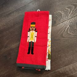 3 New Wondershop Christmas Plaid Nutcracker Kitchen Towel Set, 2 Terry Dish Towels & 1 walmart Towel