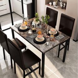 5 Piece Dining Table Set for 4,Faux Marble Kitchen Table and Chairs for 4, Modern Dining Room Table with 4 Chairs,Dinner Table Set for Small Spaces, B