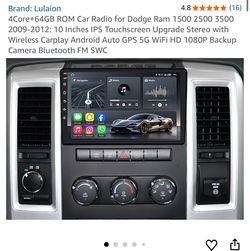 4Core+64GB ROM Car Radio for Dodge Ram 1 3-2012: 10 Inches IPS Touchscreen Upgrade Stereo with Wireless Carplay Android Auto GPS 5G Wi