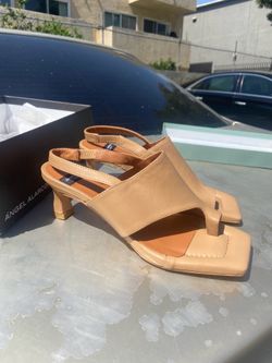 Angel Alarcon camel leather slingback heels sandals