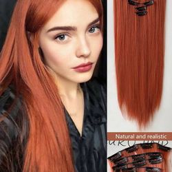 Pumpkin Highlighted Medium Blonde 7pcs 24 Inch, Clip In Hair Extensions Straight Hair