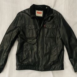 Levi's Men’s Size M Faux Leather Sherpa Lined Midweight Bomber Jacket Black