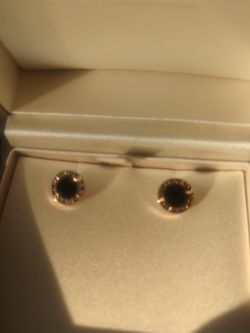 Bvlgari 18 KT Yellow Gold Stud Earrings With Onyx Insert