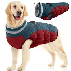 FUAMEY Dog Winter Jacket,Dog Cold Weather Coats Paded Dog Vest with Harness Built in Pet Warm Clothes Dog Apparel with Back Zipper Dog Water Resistant