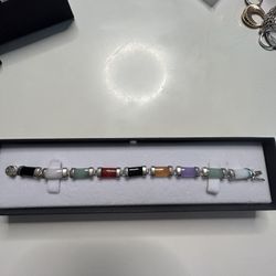 Beautiful Sterling Silver Multi -colored Jade Stones Bracelet 