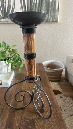 Bamboo And Wrought Iron Floor Candle Holder 