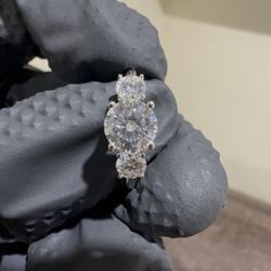 Diamond Moissanite Triple Diamond Engagement Ring 6.5mm