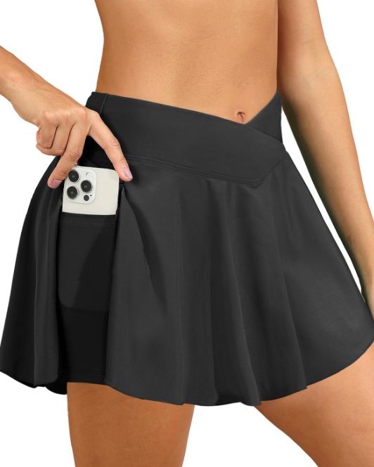 Tempt Me Women Swim Skirt - High Waisted Bathing Suit Skirt Crossover Bikini Skirt Bottoms With Pockets 2025 Black XXL