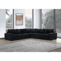 36 INCH DEEP SECTIONAL IN BLACK JUMBO CURDOROY 