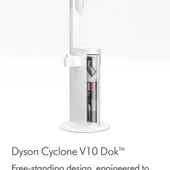 Dyson Cyclone V10 Dok™ Free-standing design, engineered to store your Dyson Cyclone V10™ vacuum and tools. Includes 5 additional tools.