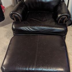 Genuine Leather Chair And Ottoman 