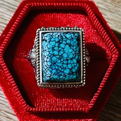Men’s Spider Web Turquoise Ring Handmade Silver Angle And Demon 