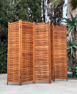 5-Panel Modern Teak Mid Century Vintage Solid Wood Privacy Screen Room Divider