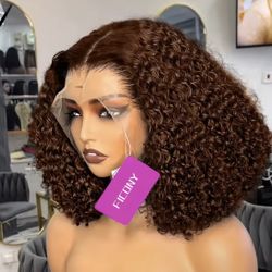 Chocolate Brown (Dark Brown/Jerry curly) #4 with 13x4 Lace Front, 180% Density Pre Plucked Baby Hair Natural Looking Jerry Curly