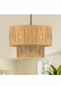 6-Light Boho Rattan Chandelier Light Fixture