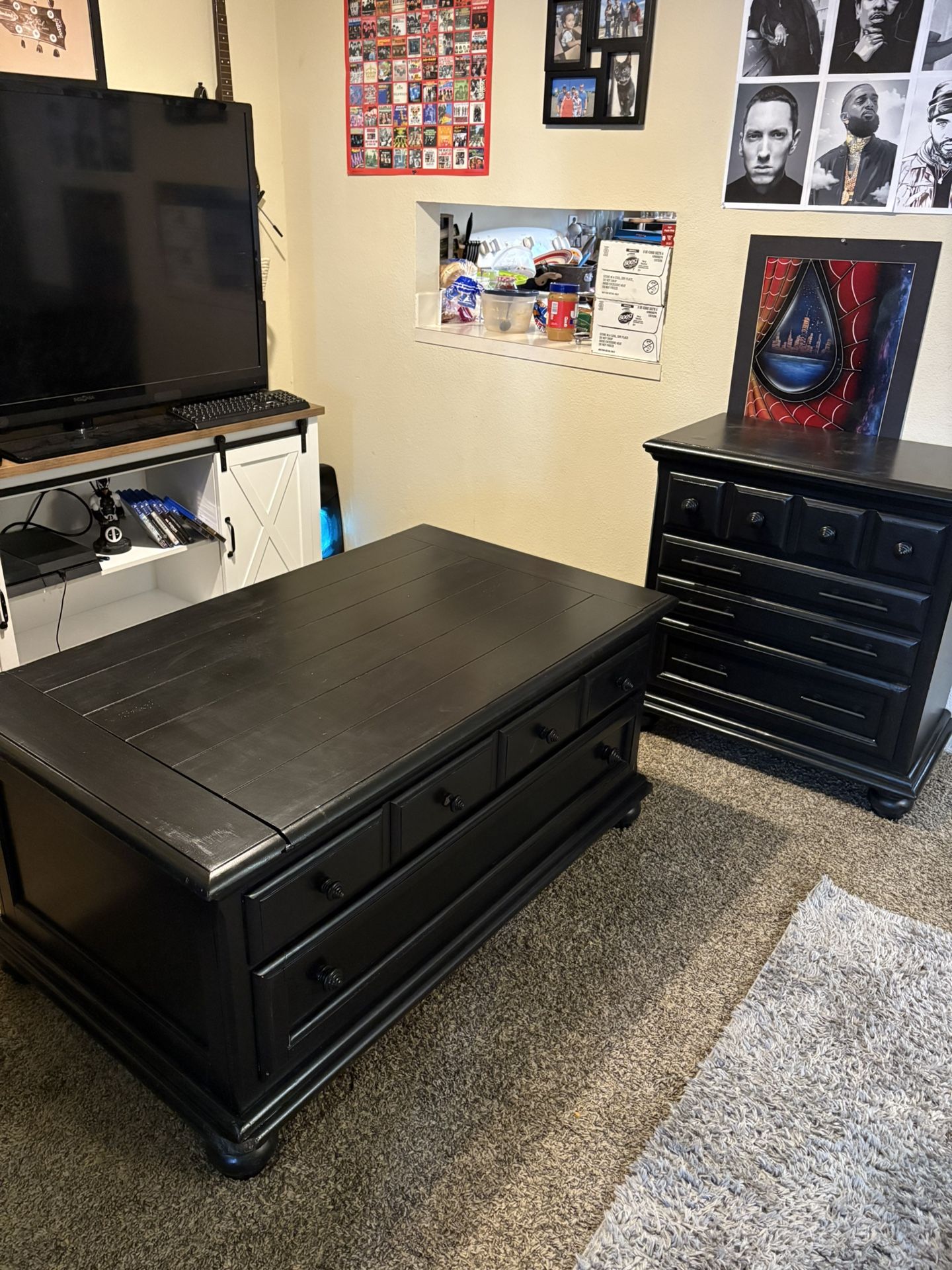 Solid Oak Espresso Brown Coffee Table / Dresser Set