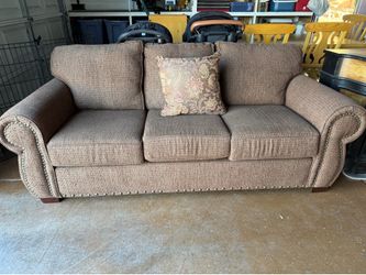Brown Textured Sofa with Nailhead Trim