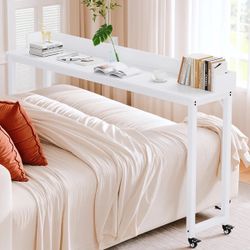 White Over The Bed Desk On Wheels 