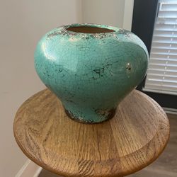 Vintage Teal Ceramic Planter Vase