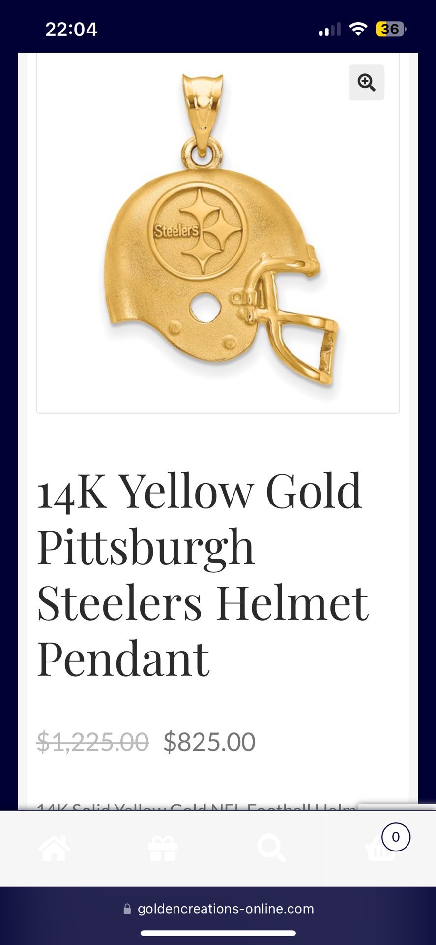 14K Gold Steelers Pendant With Chain