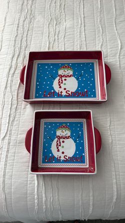 2 new Boston warehouse Holiday casserole dish set snowman let it snow