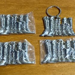 Lot of 4 Western Cowgirl Cowboy Boots Keychains Keyring Silver Tone Pewter Metal