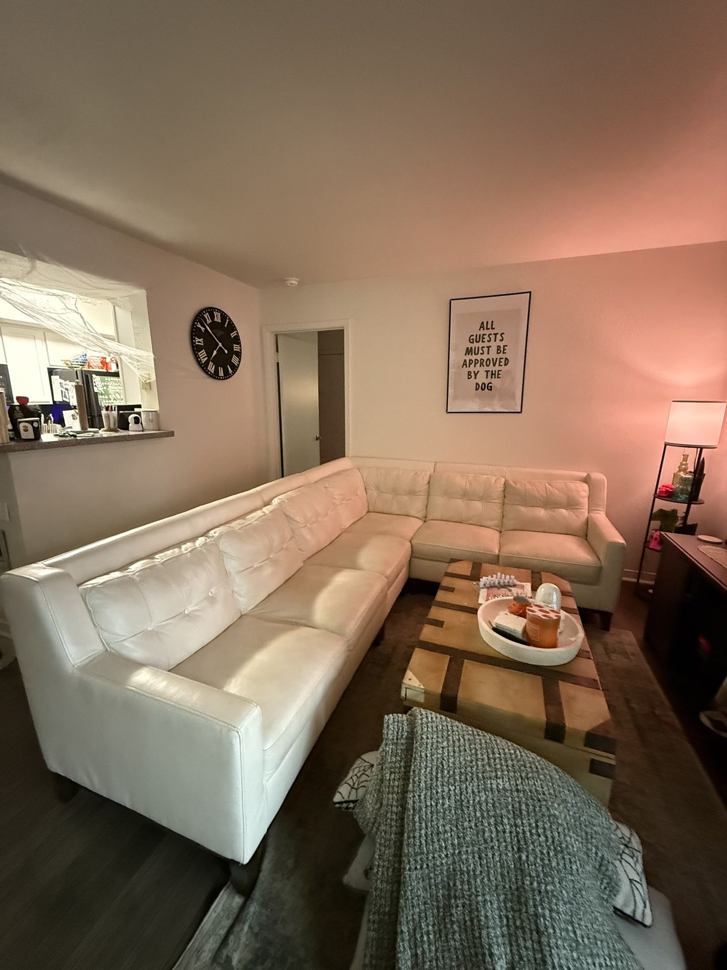 White Leather Sectional Couch $950