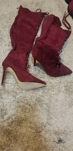 Burgundy knee high boots