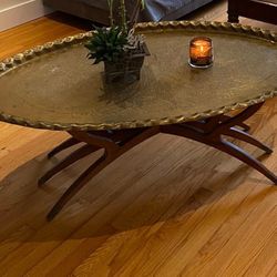 Mis-Century Moroccan Folding Brass Oval Tray Table 