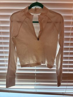 DSG Women’s White Ribbed Cropped Quarter Zip Athletic Top – Size M