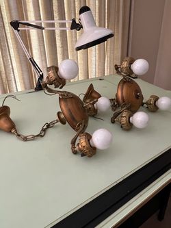 Vintage Brass Chandelier Light Fixtures Set