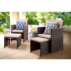 4-Pieces Patio Furniture Space Saving Outdoor Brown Black Wicker Rattan Dining Sofa Chairs