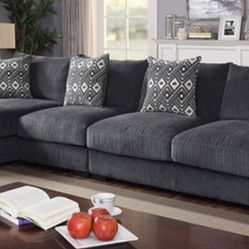 Brand New Grey Super Plush Chenille Sectional Sofa (Pillows Included)