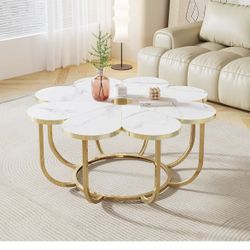 Floral Marble Coffee Table – Modern, Elegant & Like New