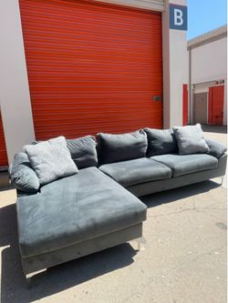 FREE DELIVERY - Aesthetic Blue Velvet-Like Sectional Sofa Couch