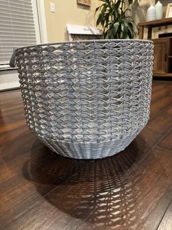 Large Gray Woven Storage Basket with Handle