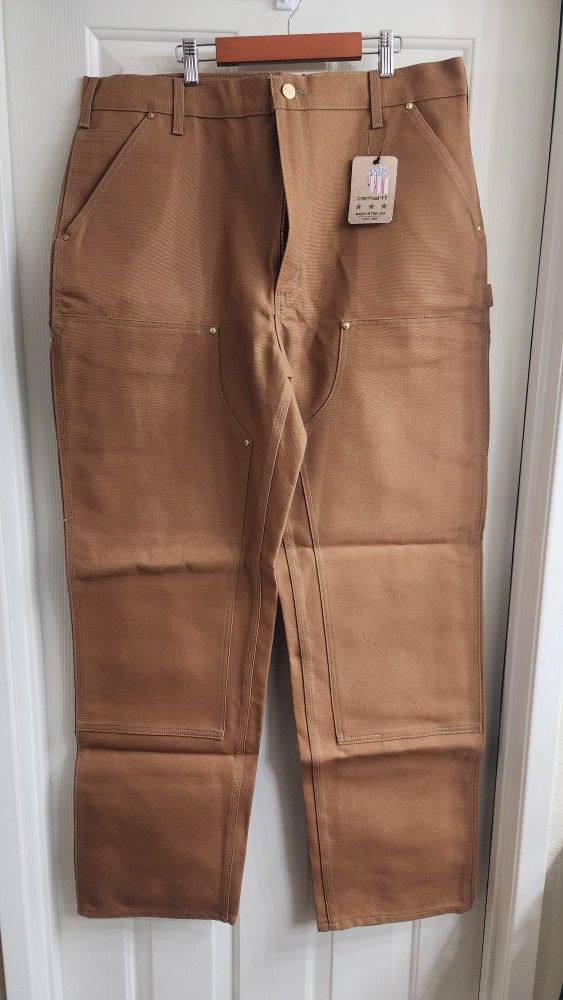 Carhartt Men's Firm Duck Double-Front Work Dungaree Pants 38 × 34