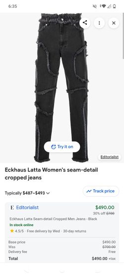 Eckhaus Latta Seam-Detail Cropped Jeans Black