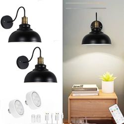 Set Of 2 LED Vintage Wall Lighting Dimmable with Remote Control Battery Operated Wall Sconce rechargeable battery