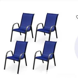 Costway Set of 4 Black Steel Frame Stationary Dining Chair with Blue Solid Seat