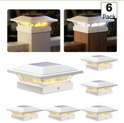 4x4 Solar Post Cap Lights Outdoor 16 LEDs 2 Modes, 6 Pack, White(2672)