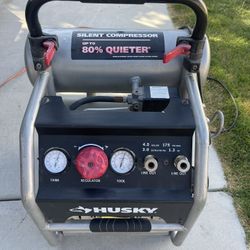 Husky 4.5 Gal. 175 PSI Portable Electric Oil-Free Quiet Twin Stack Jobsite Air Compressor w/Rubber Wheels and 2-Quick Couplers