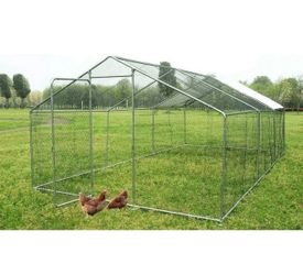 20x10x6.6 FT Large Metal Chicken Coop Walk-in Poultry Cage with Waterproof&Anti-UV Cover, Galvanized Steel Spire Top Coops with Door for Outdoor Backy