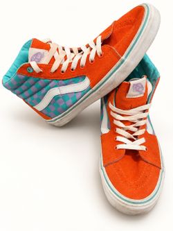 Vans Sk8-Hi Orange and Turquoise Checkerboard High-Top Sneakers