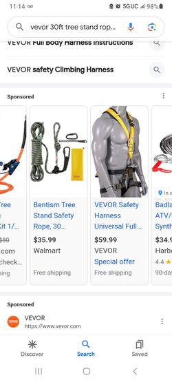 30 FT TREE HUNTING SAFETY ROPE WITH 2 PRUSIKS AND 2 CARABINERS AND 2 ROPE SILENCERS+CARRYING BAG. VEVOR