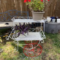 Vintage French Style Two Tier Cart Plant Stand
