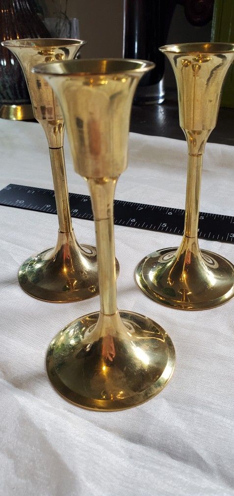 Brass Candle Holders (3) 6 In.