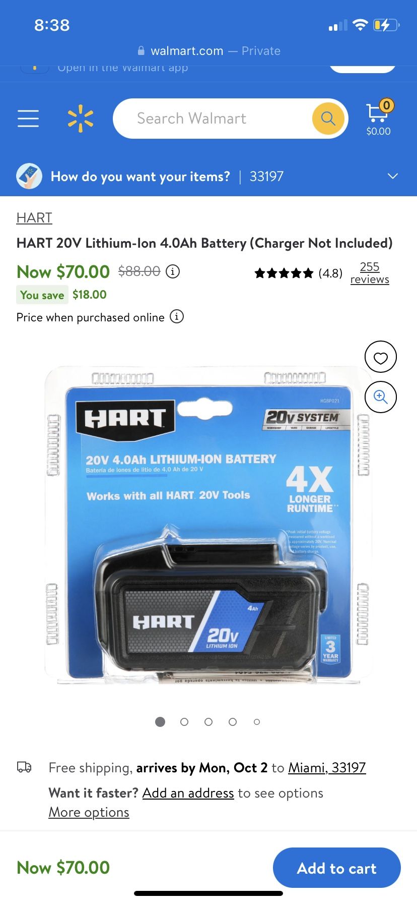 HART 20V Lithium-Ion 4.0Ah Battery