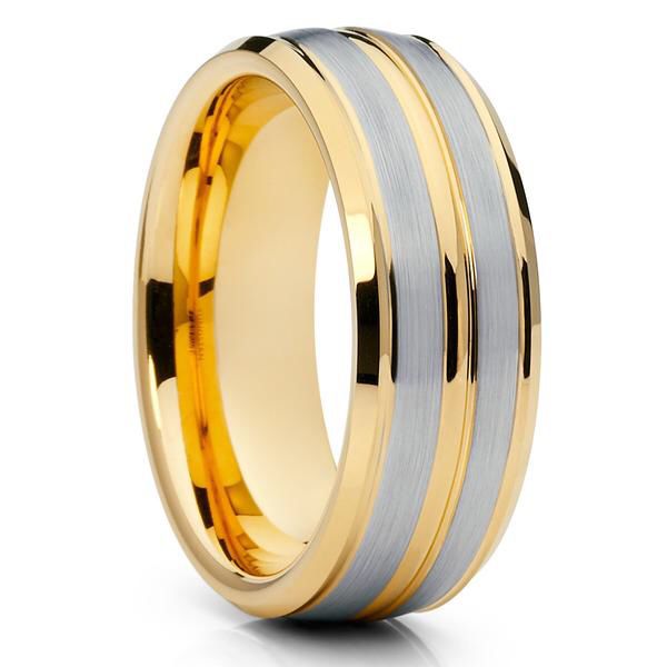 18k Yellow gold plated tungsten carbide ring wedding band Anillo bañado en oro amarillo argolla de matrimonio Size 9,9.5 If you need a different si
