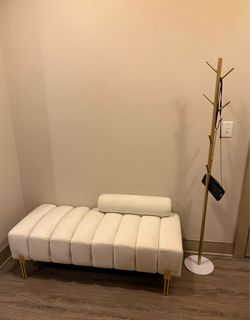 Cream White Velvet Bench — Adjustable Backrest & Gold Legs